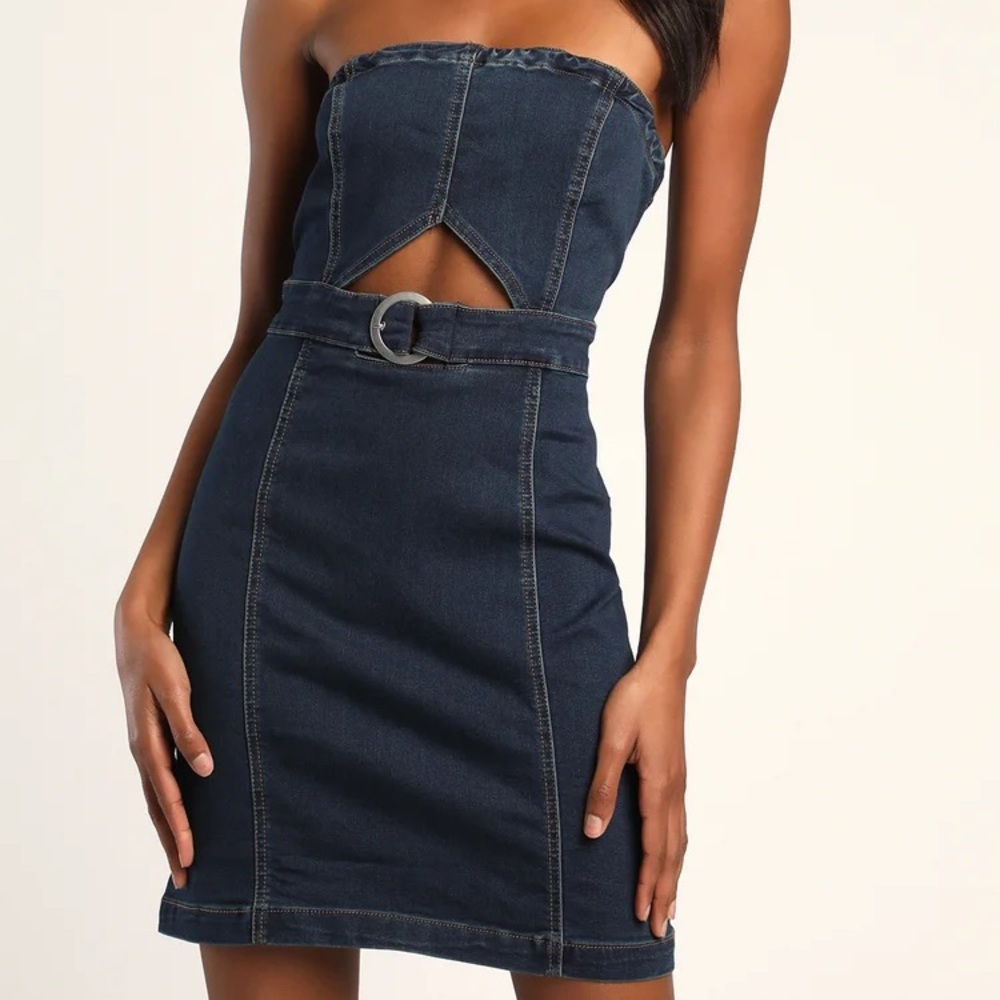 Free People Strapless Denim Buckle Dress, New with Tags